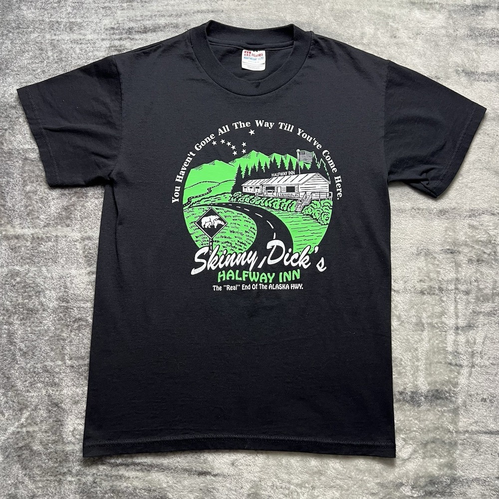 Vintage 90s Skinny Dicks Halfway Inn T-Shirt Men's Small Black Alaska Bears